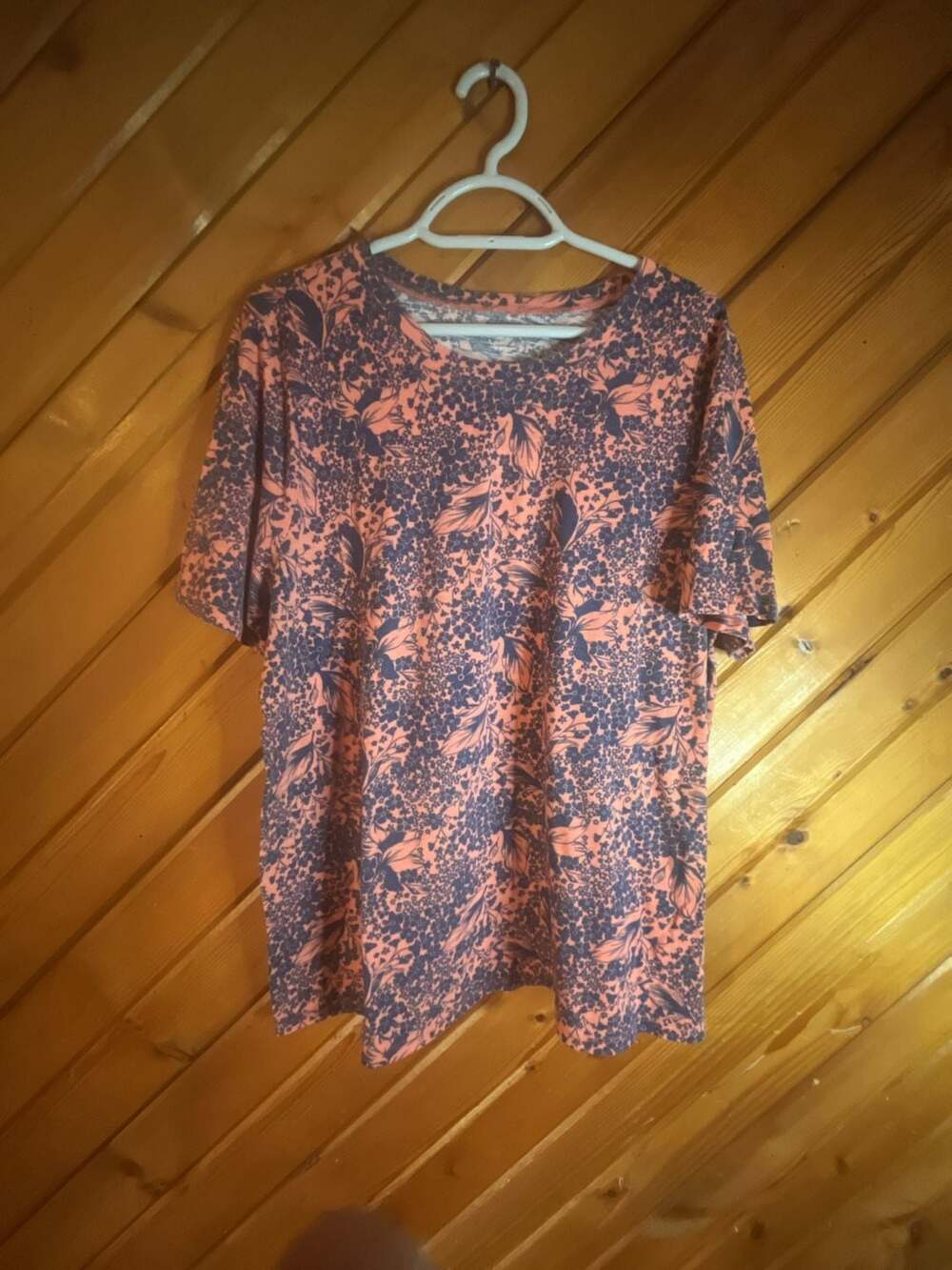 Lane Bryant Women's Short Sleeve Floral Print T-Shirt Size 14/16 Peach Blue